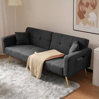 Sofa mit Schlaffunktion, Schlafsofa, Schlafcouch mit Verstellbar Rückenlehne, Verstellbarem Winkel, Goldenen Beinen, Tagesbett mit Kissen und