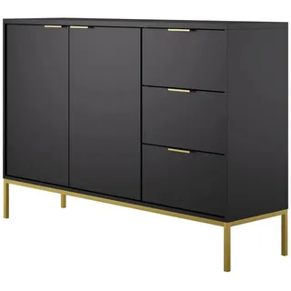 home collective Kommode mit 3 Schubladen und 2 Schränken, modernes Sideboard, Stahlrahmen Schwarz und Gold