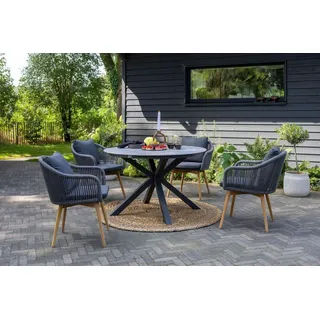 Gartenmöbelset Diningsessel Solana mit Tisch Almeria rund 120 cm - Grau