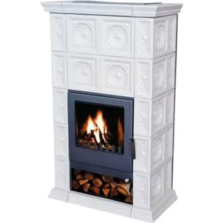 Kaminofen Kachelofen DOMOFIRE Verona Keramik weiß knochenfarbe 8 kW - Weiß