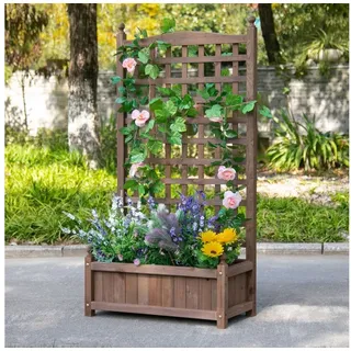 Outsunny Hochbeet Pflanzkasten mit Rankgitter, Rankkasten (Blumenkasten, 1 St., Blumenständer), für Garten, Balkon, Dunkelbraun braun