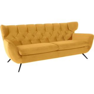 3-Sitzer 3C CANDY "Beatrice" Sofas Gr. B/H/T: 225 cm x 94 cm x 95 cm, Samtoptik, gelb (curry) 3-Sitzer Sofas mit Rückensteppung im Rautenmuster