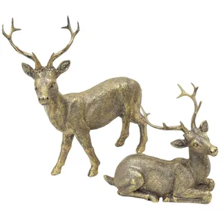 Dekoleidenschaft Dekofigur "Golden" Tierfigur, Weihnachtsdeko Figur, Deko Weihnachten Hirsche (2 St., im Set), aus Polyresin, stehend & liegend goldfarben