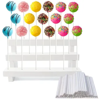 Cakepopständer, Verkaufsständer Lollipop-Halter, 3-stufig, Holz, 17 Löcher Cake Pop Ständer für Desserttisch auf Geburtstag Party Halloween Weihnachten, Weiß Fit Diatmeter(4mm)Lollipop-Stiele