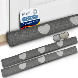 Beautissu 2er Set Zugluftstopper 100 cm lang Tuuli HR - Windstopper als Türvorleger, Haustür Rolle und Kälteschutz Luftstopper - Luftzugstopper Home Zugluft Stopper in Anthrazit