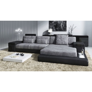 BULLHOFF Ecksofa Wohnlandschaft Ecksofa Leder/Stoff Designsofa L-Form Eckcouch LED Sofa Couch XXL Ottomane weiß grau »HAMBURG III« von BULLHOFF, made in Europe, das "ORIGINAL" grau|schwarz