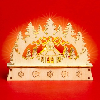 SIKORA LB-Mini Mini Schwibbogen aus Holz mit LED Beleuchtung - viele Motive, Farbe:Motiv Kirche mit Sängern