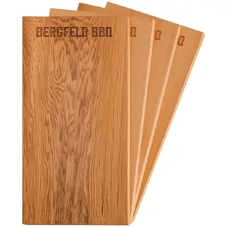 Bergfeld BBQ – 4 Stück Zedernholzbretter zum Grillen – 30x14x1 cm - Räucherbretter aus 100% kanadischem Western Red Cedar Holz – mehrfach verwendbar – für besonderes Grill- und BBQ-Aroma
