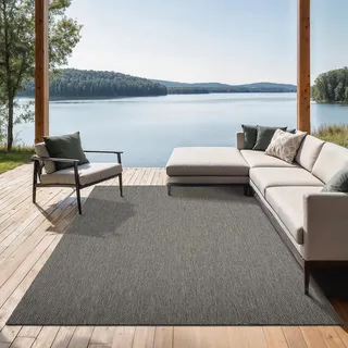 the carpet Mistra – Outdoor Teppich, Wetterfest, UV-beständig & pflegeleicht, für Balkon, Terrasse & Garten, auch für Wohnzimmer & Schlafzimmer geeignet, Anthrazit, 300 x 400 cm