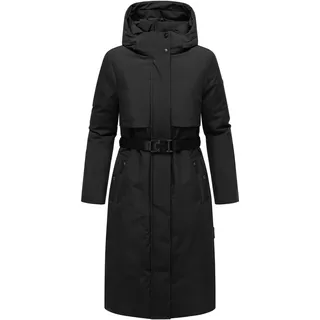 Navahoo Damen, Wintermantel warmer, Wasserabweisender Parka mit Kapuze und Taillengürtel Waldbummler 14 Black Gr. M - M