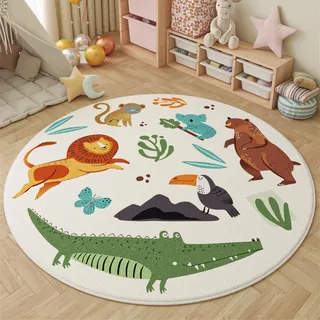 Viusneun Teppich Rund, Waschbar Kurzflor Cartoon Tier Muster, Moderner Super weich klein Teppiche Matte Kinderteppich Kinderzimmerteppich (Bären,60 * 60cm)