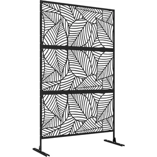 Outsunny Dekoratives Sichtschutzpaneel Paravent Outdoor schwarz mit Pflanzenmotiv aus Metall - 122 x 45 x 198 cm, schwarz