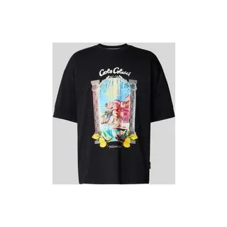Oversized T-Shirt mit Label-Print, Black, M