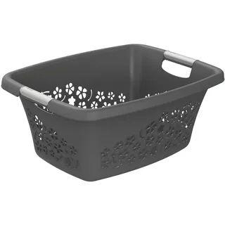 Rotho Wäschekorb 25 Liter FLOWERS, Anthrazit - Kunststoff - B 51 cm - mit Griffen