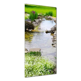Wallario selbstklebende Duschrückwand 90 x 200 cm mit Motiv Blumen am Teich - Wandverkleidung mit Hochglanzlaminat in Glasoptik - Grün
