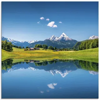 ARTland Wanddeko Glasbilder Wandbild Glas Bild einteilig Quadratisch Alpen Berge Bergsee See Natur Landschaft Wald Tal Urlaub Sommer T9QB