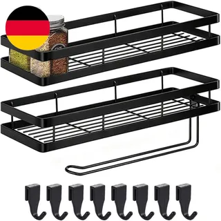 Gewürzregal Wand Ohne Bohren 2Er Set Mit Küchenrollenhalter Hängend Küchenregal