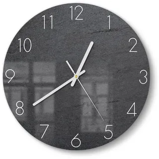 DEQORI Wanduhr 'Schiefertafel Stein-Optik' (Glas Glasuhr modern Wand Uhr Design Küchenuhr) grau|schwarz 30 cm x 30 cm