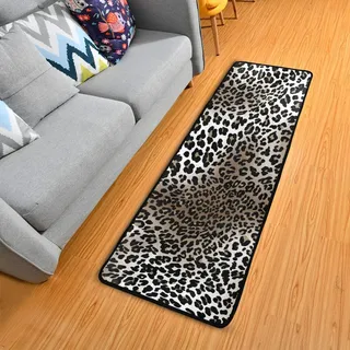 Mnsruu Rutschfester Läufer für Flur Wohnzimmer Leopard Print Bodenmatte Küchenteppich Weicher Bereich Teppich Badteppich für Badezimmer Eingangsbereich 2 x 6