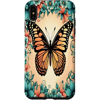 Hülle für iPhone XS Max Lebendiger schöner orangefarbener Schmetterling und kräftige blaue Blumen