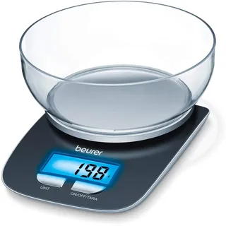 Beurer KS 25 Küchenwaage mit 1,2l Wiegeschüssel, digitale Küchenwaage mit Tara-Zuwiegefunktion und 3kg Tragkraft, (L x B x H) 220 x 150 x 50 mm