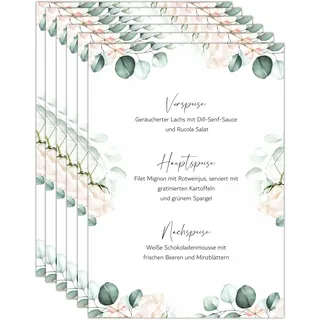 Kackspecht Menu Blanko Menükarten im Boho Design | 15 Stück DIN A5 | Individuell anpassbare Speisekarten und Getränkekarten für die Hochzeit und andere Anlässe | Tischdeko