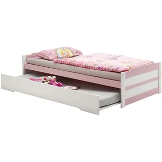 Idimex Ausziehbett Lorena weiß/rosa 90x200 cm Bett mit Stauraum Tagesbett