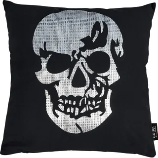 done.® Dekokissen Stone Skull, mit Totenkopf-Applikation, Kissenhüle mit Füllung, 1 Stück schwarz|silberfarben