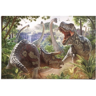 Poster REINDERS "Poster Kampf der Dinosaurier" Bilder Gr. B/H: 91,5 cm x 61 cm, grün Bilder