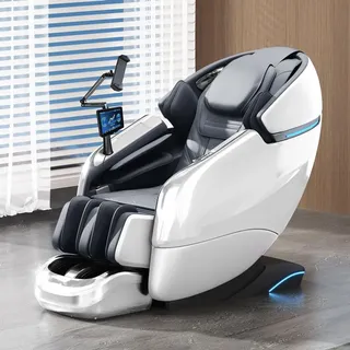 Luxus 4D Ganzkörper Massagesessel mit intelligenter SL-Schiene, Wärmetherapie, Bluetooth & Tiefenmassage Weiß L155xB76xH116cm /GH-G6Bai/ - Weiß