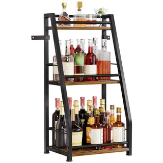 Yorbay Weinregal Stehend, Weinständer aus Holz &Metal 40x30x80cm, Gewürzregal für Küche, Wohnzimmer, Kaffee - Bar schwarz