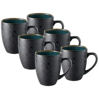 Bitz Geschirr-Set Becher mit Henkel matt black / shiny green 0,3 l Set6, Steinzeug schwarz