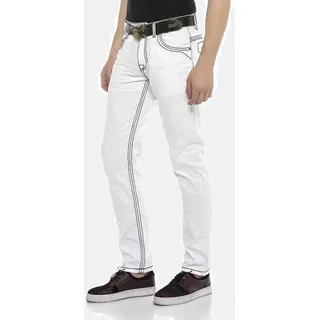 Regular-fit-Jeans CIPO & BAXX "DENIM", Herren, Gr. 32, Länge 34, weiß, 98% Baumwolle;2% Elasthan, unifarben, klassisch, regular fit lang, Jeans, bequeme Jeans mit auffälligen Kontrastnähten, CD601