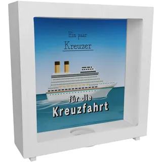 Rahmen Spardose aus Holz mit Kreuzfahrtschiff und Spruch - EIN Paar Kreuzer für die Kreuzfahrt zum sparen auf eine Schiffsreise auf einem Passagierschiff über die offenen Meere zu