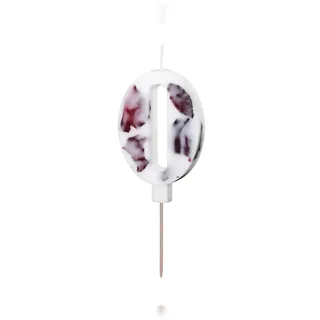 PartyDeco Geburtstagskerze Zahl 0 mit Rosenblättern 8cm Zahlenkerzen Kuchenkerzen Tortenkerzen Geburtstag Jahrestag Partydeko Kuchedeko Tortendeko Weiß Rot