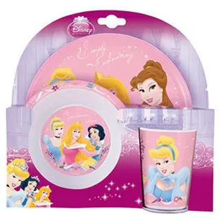 Set Papa Prinzessinnen Disney Teller flach + Teller Cupo + Becher 0,2 l mit gratis Schlüsselanhänger Pailletten