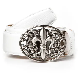 Ledergürtel ANTHONI CROWN, Damen, Gr. 105, weiß, Leder, unifarben, Gürtel, in weiß mit Lilien Schließe