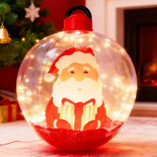 60CM Aufblasbare Weihnachtskugeln, LED Aufblasbare Weihnachtsdeko mit Fernbedienung, Große Weihnachtskugeln für Draußen, Weihnachtsdekoration für den Außenbereich für Hof Garten