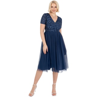 Maya Deluxe Damen Embellished Midi Evening Dress Women Ladies V Neckline with Short Sleeve for Prom Wedding Brautjungfernkleid, French Navy, 40