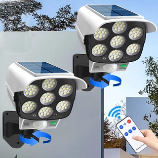 Solarlampen für Außen Bewegungssensor Kamera Attrappe Außenbereich, LED Solarstrahler mit Bewegungsmelder Außen, Leistungsstarke LED Lampe Batteriebetriebe als Einbruchsschutz, IP65 Wasserdicht