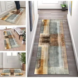 ZUZEKU Küchenläufer Waschbar rutschfest Braun Grau 60x350cm Flurläufer Korridor Teppichläufer Küchenteppich Schlafzimmer Esszimmer Polyester Meterware Anpassbar