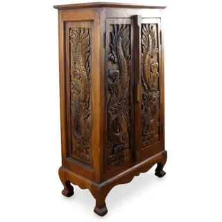 livasia Asiatischer Schrank aus Massivholz – 33x57x100cm – Handgeschnitztes Highboard aus Akazienholz, Kommode mit Einzigartigem Design, Nachhaltig & hochwertig