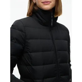 Steppmantel TOMMY HILFIGER "DOWN BRANDED FITTED MAXI COAT", Damen, Gr. S (36/38), schwarz, Steppware, Obermaterial: 100% Polyester. Futter: 100% Nylon. Füllung: 70% Daunen, 30% Federn, unifarben, lang, Rippbündchen, Mäntel Steppmantel, Kunstfaser
