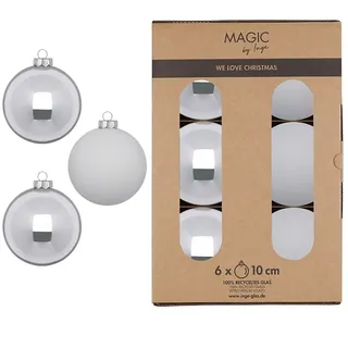 6 Weihnachtskugeln Glas 10cm matt & glänzend Christbaumkugeln Weihnachtsbaumkugeln Groß Christbaumschmuck Weihnachtsbaumschmuck Deko Silber Hellgrau