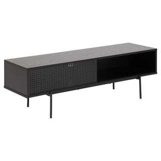AC Design Furniture Augusta TV-Tisch mit Schiebetür, H: 44,5 x B: 140 x 40 cm, Schwarz/Esche Schwarz, Melamin/Metallgitter, 1 Stk.