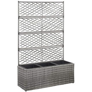 Festnight Hochbeet mit Rankgitter 3 Töpfe Pflanzkübel Blumenkasten Balkongeländer Blumenkasten Mit Rankgitter Rankgitter Mit Pflanzkasten 83×30×130cm Poly Rattan Grau