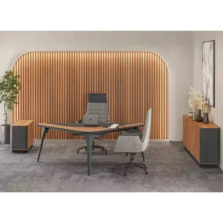 JVmoebel Büromöbel-Set Schreibtisch und Kommode aus Holz in Braun mit grauen Füßen, (3-tlg., 1x Schreibtisch + 1x Kommode + 1x Sideboard), Made in Europa braun