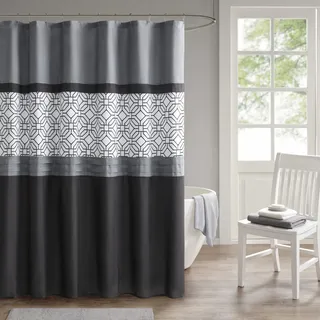 510 DESIGN Duschvorhang, geometrisch, strukturiertes Stickdesign mit integriertem Auskleidung, Moderne Badezimmer-Dekoration, maschinenwaschbar, Stoff-Sichtschutz, 72 x 72 cm, Donnel, Schwarz/Grau