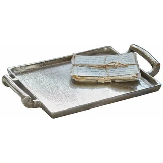 LOBERON Tablett Connaire, zum Servieren & Dekorieren, Leichte Vintage-Note, Stabil & sehr edel, Tischaccessoire, Aluminiumguss, silber