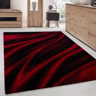 Carpettex Teppich Wohnzimmer Kurzflor 240 x 340 cm Modern Abstrakt Wellen Design Rot - Teppich Schlafzimmer Extra Weich Flauschig Waschbar Küchenteppich - Esszimmer Kinderzimmer Wohnzimmerteppich